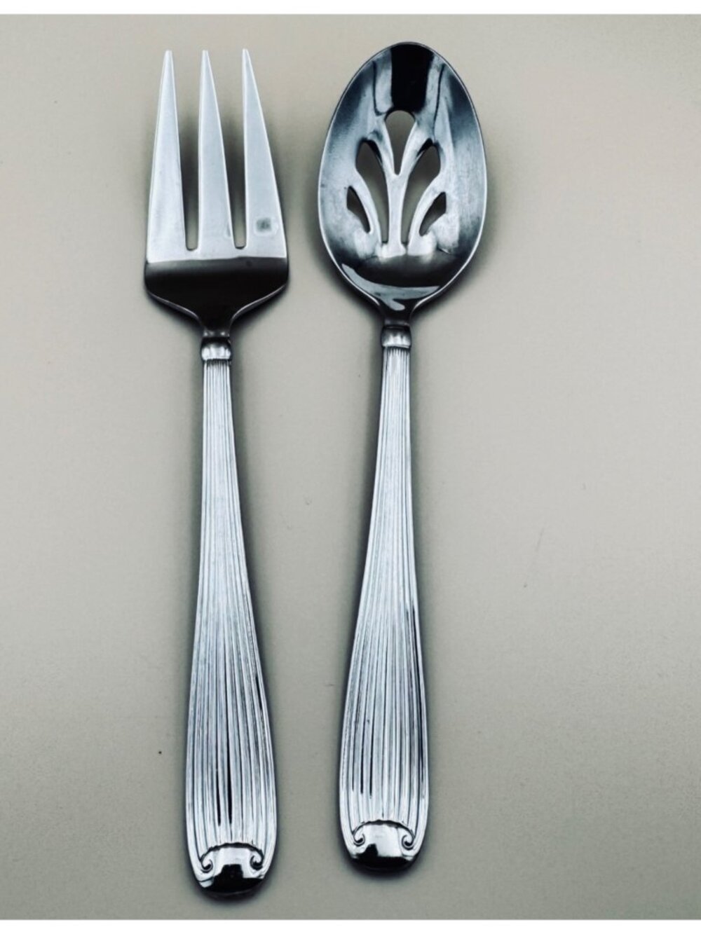 Reed & Barton FLUTED SCROLL Slotted Pierced Serving Spoon and Meat Fork